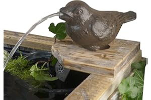 Storm's Gartenzaubereien Wasserspeier - Spatz aus Gusseisen mit Pumpe für Miniteich Deko