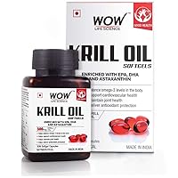 WOW Life Science Krill Oil Softgels - Enriched with EPA, DHA & Astaxanthin - 500mg Krill Oil - 30 Softgel Capsules