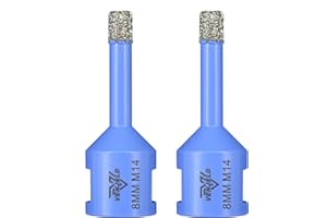 Foret Diamant Carrelage 2Pcs 8mm Scie Cloche avec Filetage M14 Perçage à Sec pour Céramique Porcelaine Carrelage Granit Marbre Pierre VENJELD