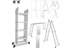 Cecaylie Escalera Multiusos 4x4, 470 cm, 7 en 1, de Aluminio, Multiusos, Plegable, para el hogar, para el Trabajo, de Mano