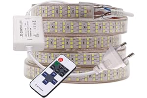 XUNATA Striscia LED dimmerabile, 220 V, 2835 SMD, 276 LED/m, IP65, impermeabile, non autoadesiva, flessibile, per cucina, Stairway, Natale, feste (bianco, 5 m)