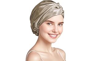 Townssilk Gorro de Noche para Mujer, 100% Seda de Morera, 16 Mommes, Bueno para el Cabello, Protector, Doble Capa, Café