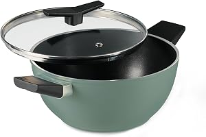 TRAMONTINA Aura Extra Deep 22cm Kadai with Lid, 2.9L Reinforced Ceramic Non-Stick Cookware Quick & Even Heating Low-Oil Cooking Bakelite Handle All Cooktop Compatible Sea Green