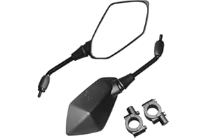 Trkimal Uniwersalne regulowane lusterko wsteczne motocykla, wypukłe lustro w rombie ze śrubami gwintowanymi 10 mm, klipsy mocujące 7/8" do motocykla, skutera, atv itp. (czarne)