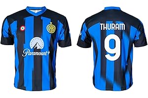 GENERIC Maglia Calcio Nero Azzurra 2023 2024. Maglia Personalizzata Marcus Thuram Numero 9. Replica Ufficiale. Adulto Bambino. (10 Anni)
