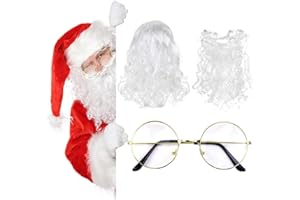 REFORUNG 3 PCS Disfraces de Papá Noel, Peluca y Barba de Papá Noel con Gafas Peluca y Barba de Santa Claus Blanca Bigote de Papá Noel para Adultos para Disfraz de Navidad, Cosplay y Fiesta