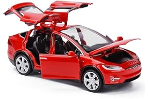 AOOPOO 1:32 Tesla Model Pull-back Toy Car, Tesla Modelx90 Sound And Light Pull Back Alloy Car Model (Red)