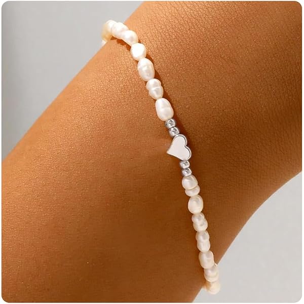 Emibele Bracciale Con Perle D'Acqua Dolce Naturali E Zirconia | Placcato Oro 14K | Ciondolo Ape Barocca | Regolabile | Regalo Per Mamma
