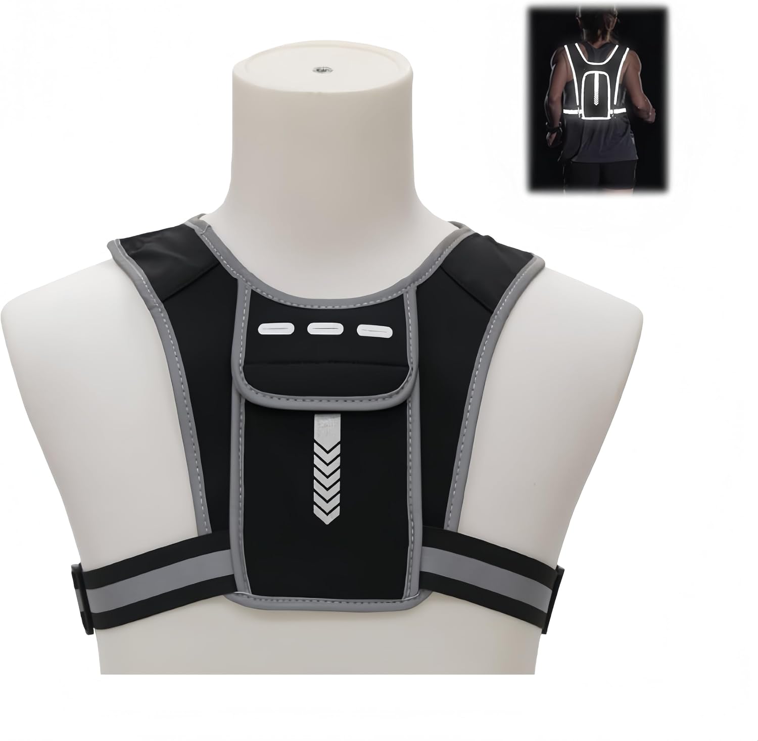 AnBoxiaodian Chaleco para correr para hombre y mujer, chaleco reflectante, ajustable, con soporte para teléfono móvil, adecuado para correr en el pecho, soporte para teléfono para deportes al aire