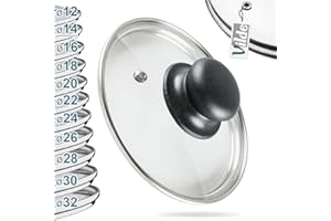 Vilde Szklana pokrywka z pierścieniem ze stali nierdzewnej do garnka i patelni, 14, 16, 18, 20, 22, 24, 26, 28, 30 cm, szkło odporne na wysokie temperatury 200°C, uniwersalna, Ø 14 cm