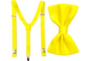 HISUNBEN Bretelles Homme Réglable 3 Clips, Bretelles 2.5 cm de Large en Y pour Hommes/Enfants, Couleur Unie Mens Bretelle Noeud Papillon Set