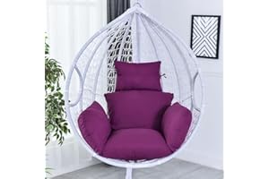 BOTIZR Egg Chair Loungesessel aus Rattangeflecht mit weichem Kissen, Outdoor/Indoor mit höhenverstellbarem Knopf für Hinterhof, Garten, Balkon, Rasen, Wohnzimmer (Color : Purple)
