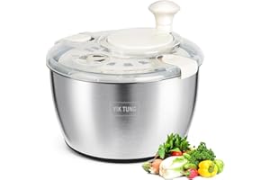 YIK TUNG Salad Spinner, 4.8 litres, Stainless Steel, Transparent Lid, Non-Slip Base