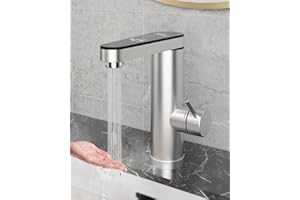 FUDEER Stainless Steel Water Heater Tap, Electric Tap with Instantaneous Water Heater with Digital Temperature Display, 120 Degree Swivel Spout, Electric Fittings for Bathroom, Garden (Screen Spout)