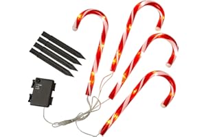 LIVHOME 4 Pack Christmas Candy Cane Stake Lights, Festive Battery-Powered Outdoor Christmas Decorations, Light-Up Garden Xmas Pathway Decorations, Weatherproof and Easy to Install (Red and White)