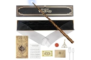 YANGUN Elder Wand Glow 38 cm Hermione Wand with Light, USB Charging Wand Her-Mine in Gift Box, Children's Wand with Station Cards, Saying Cards, Necklaces, Seals