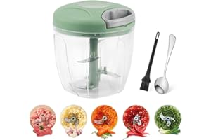 SUEVUT Picadora manual de 900 ml, cortador de cebolla manual, mini picadora manual, 4 cuchillas de acero inoxidable, batidora manual, para cebolla, ajo, carne, verduras, frutas (verde)