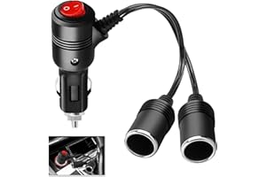 HUKNEQN 1 a 2 Cable Extensión Mechero de Coche 12V 24V con Interruptor y Fusible 15A, Doble Encendedor de Cigarillos Coche Adaptador de Conector, Moto Barco 18AWG Enchufe Divisor para Dispositivos Múltiples