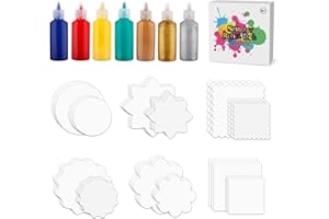 Hewaurorion Pack de Recharge Spin & Paint Pour Jouets de Peinture à Hélice, Composé de 36 Pièces en Carton Dans 6 Formes Uniques, 2 Tailles Différentes, et 7 Bouteilles de Peinture Colorée