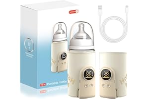 SCIFIVISI Flaschenwärmer Baby, Tragbarer Flaschenwärmer, Unterwegs mit LCD-Display USB-Ladung Babyflaschenwärmer 6 Einstellbare Temperatur 38-50℃ Muttermilchwärmer Tasche für Unterwegs und Zuhause (Beige)