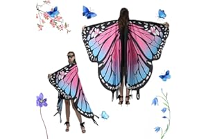 DURANTEY Schmetterlingsflügel Tiere Schmetterling Flügel/Kostüm Feen Schmetterlingsflügel Erwachsene 160 * 142CM Fasching Schmetterlingskostüm für Cosplay Faschingskostüme Damen (Blau Rosa)