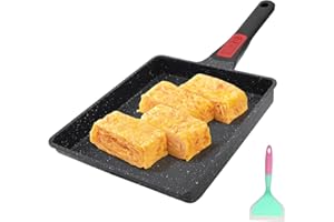 AIKENBBKK Poêle à Tamagoyaki, Grande poêle à omlette japonaise avec poignée amovible, 23x21 cm poele japonaise omelette antiadhésive, résistante au four et au lave-vaisselle (Noir)
