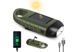 PKKP Linterna recargable de manivela, linterna solar LED con banco de energía, dinamo linterna USB recargable con hebilla de senderismo, linterna de manivela para emergencia/exterior/camping
