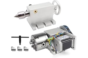 RATTMMOTOR Asse rotativo CNC, 4° asse rotativo K11 – 80 mm, con mandrino a 3 ganci, un rapporto di riduzione di 6:1 con contropunta da 65 mm, per tornio CNC, fresatrice