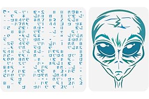 FINGERINSPIRE 2Pcs 2 Styles Alien Code Painting Stencil Alien Stencil for Painting Reusable Alien Head Stencil Decorative Floral Stencil for Painting on Wall Wood Floor Tile Canvas Fabric Furniture