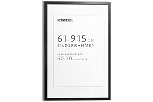 REINDERS Bilderrahmen schwarz MDF holz für Poster 61x91,5cm, mit Passe-partout 50x70cm