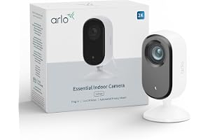 Arlo Essential 3 Indoor 2K, WiFi-övervakningskamera för husdjur inomhus, 2K HD, AI-detektering, kompatibel med Alexa, med objektivslutar, Secure-test ingår, 1 kamera