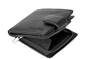BUONO PELLE Wallets Mens Slim RFID Blocking Genuine Leather with Zip Coin Pocket, Banknote Compartments, Card Holders Pouch ID Window. Wallet for Men with Gift Box (Jet Black)