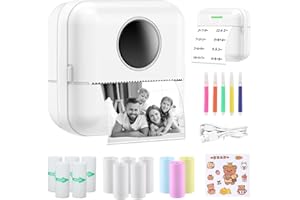 SOARFLY Mini imprimante Portable, Imprimante Thermique sans Fil BT, Mini Imprimante Photo Instantané, Imprimante sans Encre, Mini Printer pour Studio, Magasin, Maison, Étudiants, Les Notes de DIY - Blanc