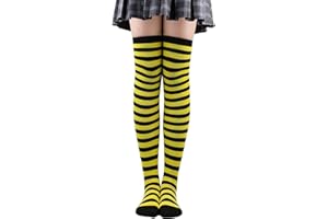 YUNHENTONG Medias Rayas Calcetines Rayas Medias De Bruja Leotardos Niña a Rayas Disfraz De Abeja Mujer Medias Elfo Niña