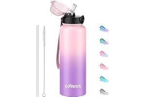 GOPPUS 1.2L/40oz Stainless Water Bottle with Straw Double Wall Insulated Bottles with Strap Large Vacuum Thermal Flask Leakproof Keep Cold Drinks Bottles with Flip Top Lid for Men Women BPA Free