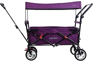 FUXTEC CT700 Purple Folding Wagon for Kids to Sit In – Stroller-Style Push-Pull Hand Cart with Removable Canopy, Dual Brakes & 4-Wheel Design for Outdoor Transport, Hiking & Fishing