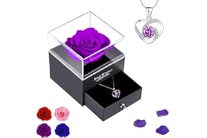 NEWUPZSI Rosa conservata con collana a forma di schegge, realizzata a mano, con rose eterne, confezione regalo per San Valentino, festa della mamma, anniversario, compleanno per mamma, sorella, moglie