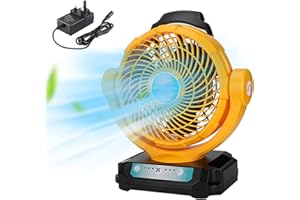 Hipoke Cordless Tent Fan Camping Fan Compatible with Dewalt 18V 20V Li-ion Battery,Portable Desktop Fan with DC Cord Adapter for Indoors Outdoors Attic Repair Bedroom Fan(No Battery)