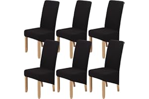 LiveGo Polar Fleece Large Size Dining Chair Covers Set of 6,Dining Room Chair Slipcovers,Stretch Removable Washable High Back Chair Covers for Dining Room,Hotel,Kitchen,Banquet,Home(Black,Pack of 6)