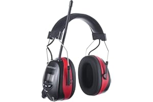 PROTEAR Protección auditiva Recargable con Bluetooth/FM/Am Radio y micrófono Integrado, reducción de Ruido, para la Industria, la construcción y el segado - SNR 30 dB(Rojo)