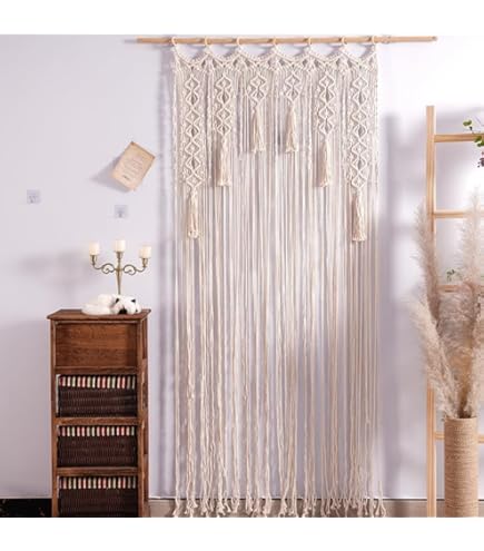 Mkono Macrame wandgordijn groot geweven raamgordijnen handgemaakt Boho woondecoratie voor slaapkamer raamdeur bruiloft achtergrond boog appartement, 52 B x 71L