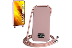 WenBaby Handykette für Xiaomi Poco X3 NFC/Poco X3/Poco X3 Pro Hülle mit Band,Handyhülle mit Schnur zum Umhängen Silikon Seil Necklace Schutzhülle mit Kordel Tasche Case TPU Bumper - Sandrosa