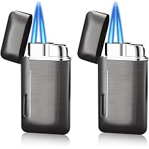 2 Briquets Tempête Jet Flamme - Rechargeables Gaz Coupe-Vent Pour Camping