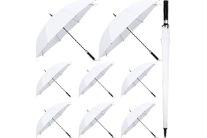 Weewooday 8 Pcs Large White Wedding Umbrella 47.2 Inch Automatic Golf Umbrellas Windproof Photographer Parasol with Plastic Handle for Wedding Bride Groom Party Travel