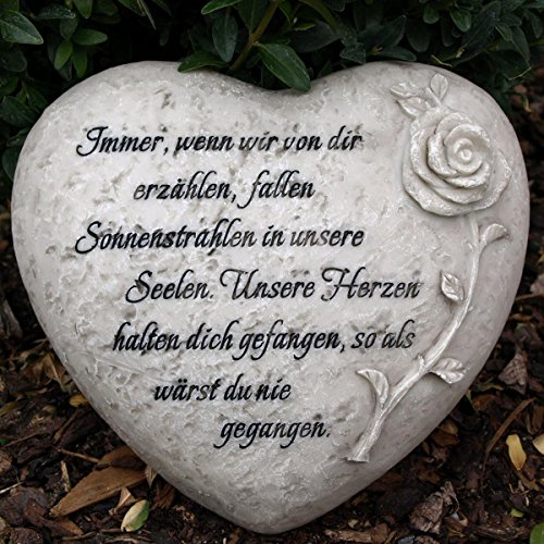 Immer wenn wir von dir erzählen, fallen Sonnenstrahlen in unsere Seelen. Grabschmuck Trauerherz mit Trauerspruch. Durchmesser 18cm - 3