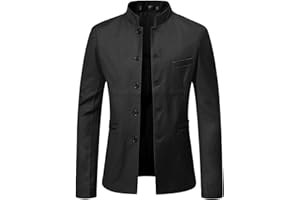 Qinvern Giacca da uomo in tinta unita con colletto alla coreana, temperamento sottile, comoda e versatile, giacca casual per tutti i giorni