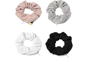 Rapoyo 4 Stück Haargummis, Haargummis mit Reißverschluss Tasche, Scrunchies Haar Gummibänder Haarbänder Elastischer Bunte Haarschmuck Haarseil für Mädchen Damen Frauen Pferdeschwanz (A) (A)