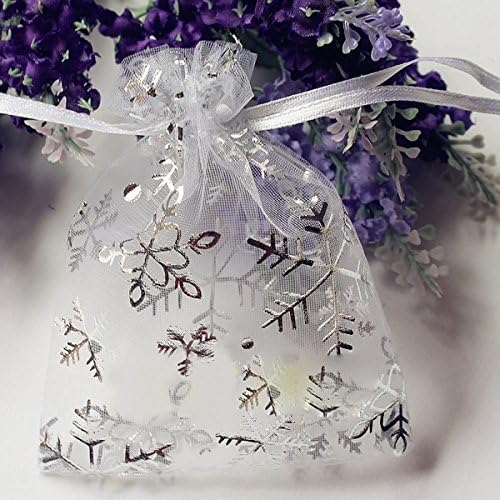 Nicehomedo 50 PCS Christmas Snowflake Organza Pouch Wedding Favour Gift Drawstring Candy Bag