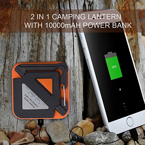 Milool LED-Campinglampe Wasserdichte (IP65) CampingLaterne mit 10000mAh Powerbank, Outdoor wiederaufladbare leistungsstarker mit 2A Ausgang USB-Aufladung für Camping, Wandern, Fischen und auch Notfälle(orange) - 4