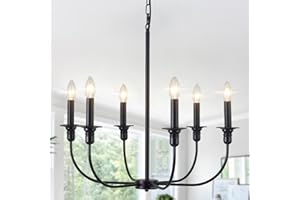 ‎LXWNYY Kronleuchter Schwarz 6 Flammig Kronleuchter Vintage, Klassische Pendelleuchte Wohnzimmer, Modern Esszimmer Lampe Hängend mit E14 Fassung, Höhenverstellbar Hängelampe für Schlafzimmer Küche Flur